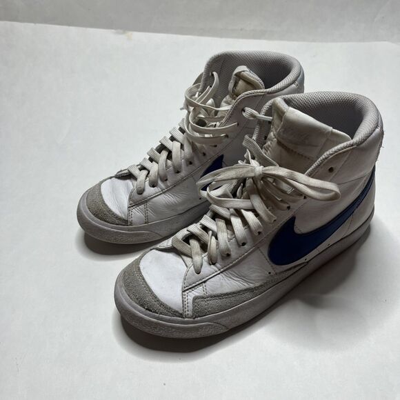 Nike Blazer Mid Top Leather Shoes White Blue Swoosh Youth 6Y DA4086-113 - Picture 2 of 8